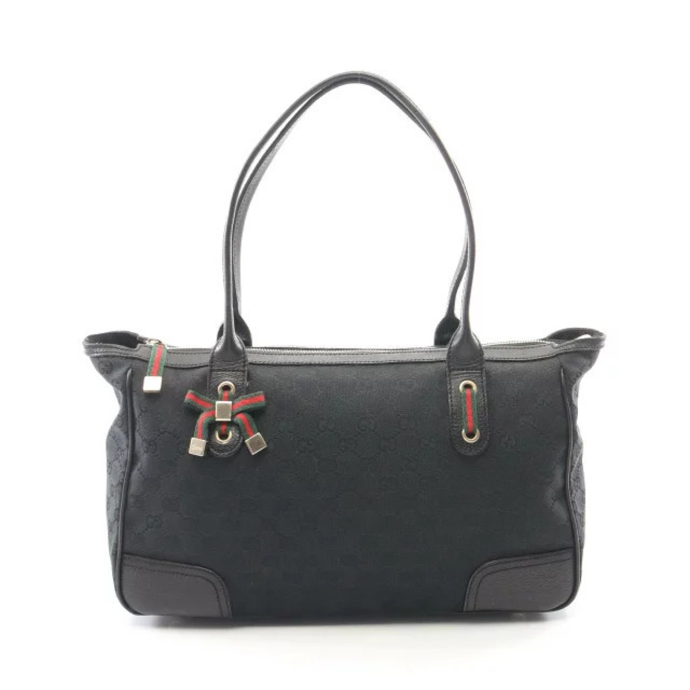 Gucci Princy GG Canvas Sherry Tote Bag Leather Black